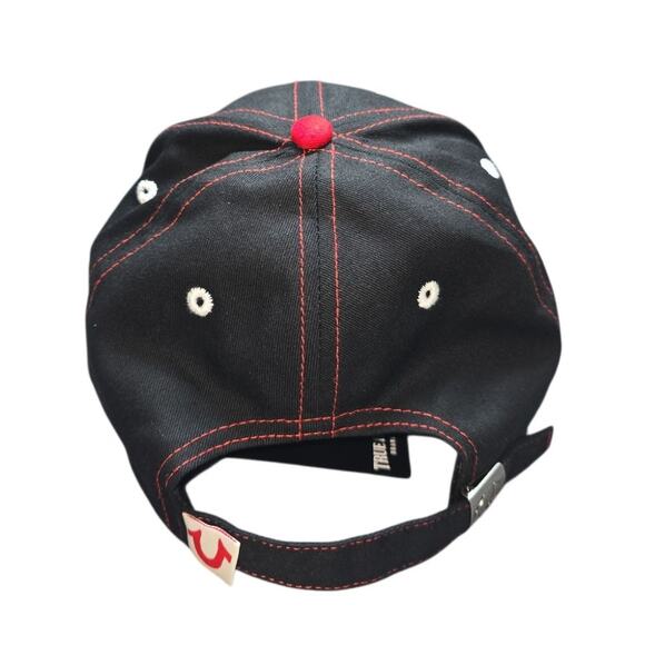 True Religion Black Red Embroidered Hat Mens Adjustable Strapback Cap Streetwear - Picture 7 of 10
